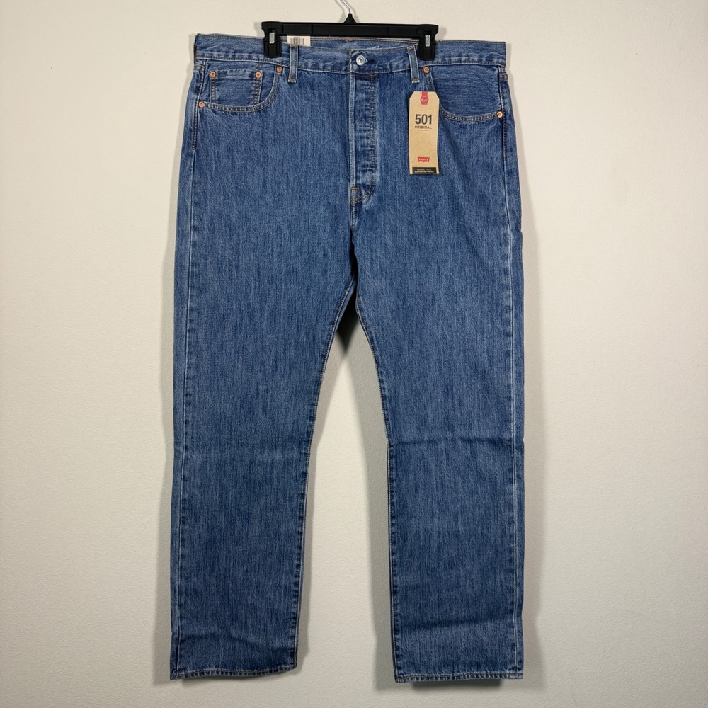 Levis 501 Original Fit Mens Blue Denim Straight Leg Button Fly Jeans 42x34 NWT